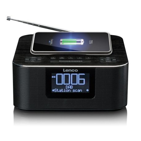 Lenco CR-625BK FM Clock Radio with Bluetooth and wireless charging Black