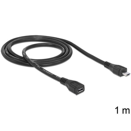 DeLock Extension cable USB 2.0 type Micro-B male > USB 2.0 type Micro-B female 1m Black