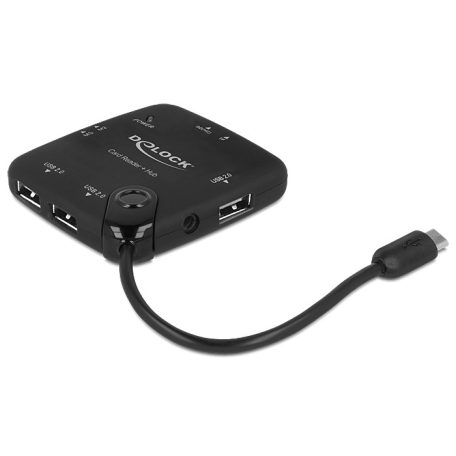 DeLock Micro USB OTG Card Reader + 3 port USB Hub Black