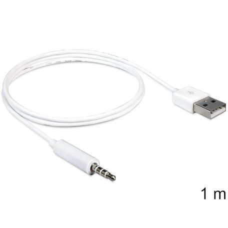 DeLock Cable USB-A male > Stereo jack 3.5 mm male 4 pin IPod Shuffle 1m White